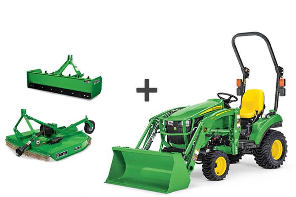 Sub-Compact Utility Tractor, Standard Duty Box Blade, and Lift-Type Rotary Cutter