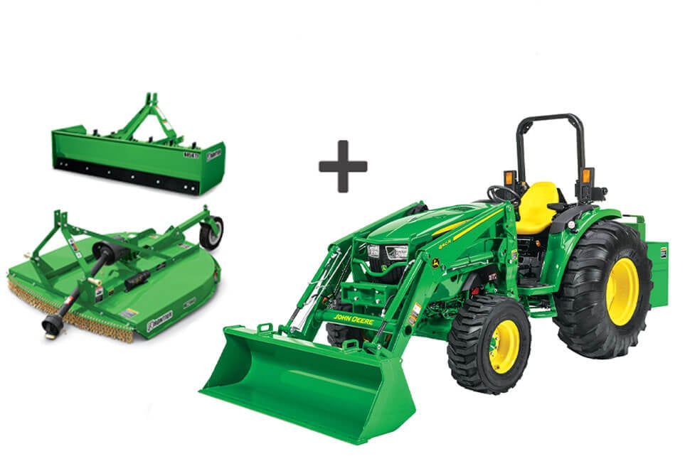 Compact Utility Tractor, Standard Duty Box Blade, and Lift-Type Rotary Cutter